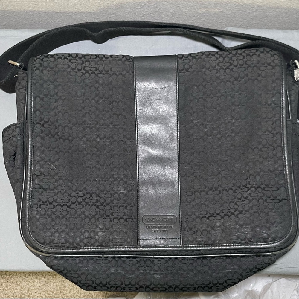 Coach Black Hudson Signature Messenger Bag for Men